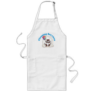 Funny Cat Cleaning with Colourful Feather Brusht Long Apron