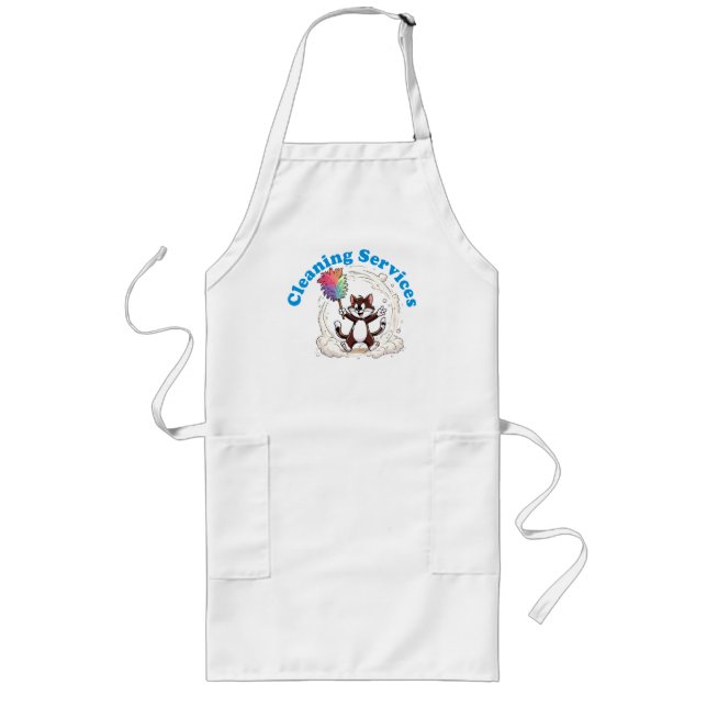 Funny Cat Cleaning with Colourful Feather Brusht Long Apron (Front)
