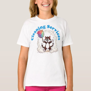 Funny Cat Cleaning with Colourful Feather Brusht T-Shirt