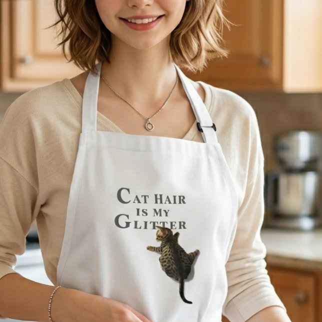 Funny Cat Climbing-Cat Hair Is My Glitter Long Apron (Creator Uploaded)