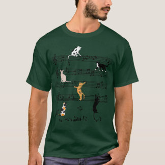 Funny Cat Climbing Playing Sheet Music Note Cat Mu T-Shirt