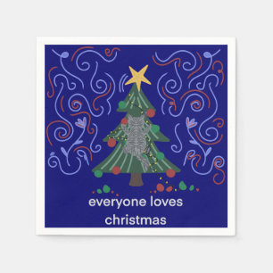 Funny Cat Climbing the Christmas Tree Napkin