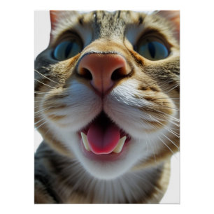Funny Cat Close-Up Goofy Cute Cat Art Poster