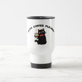 Funny Cat Coffee Design– “More Coffee please”  Travel Mug