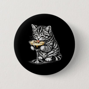 Funny Cat Coffee Tail Black Ink Kitten Art 6 Cm Round Badge