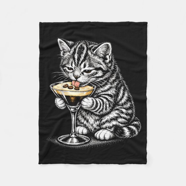 Funny Cat Coffee Tail Black Ink Kitten Art Fleece Blanket (Front)