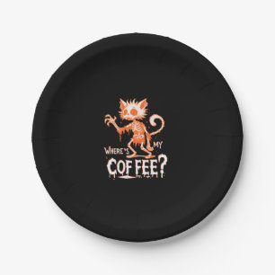 Funny Cat Coffee Where's My Coffee_ Hilarious Hall Paper Plate