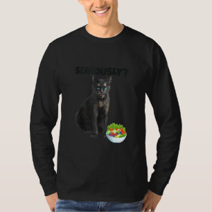 Funny Cat Confused Eating Salad Seriously T-Shirt