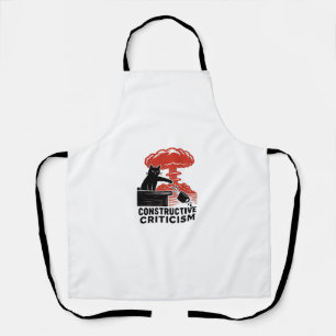Funny Cat Constructive Criticism Linocut Meme Apron