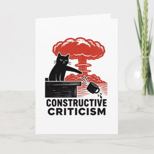Funny Cat Constructive Criticism Linocut Meme Card