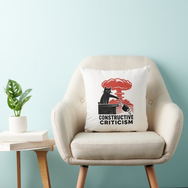 Funny Cat Constructive Criticism Linocut Meme Cushion (Chair)