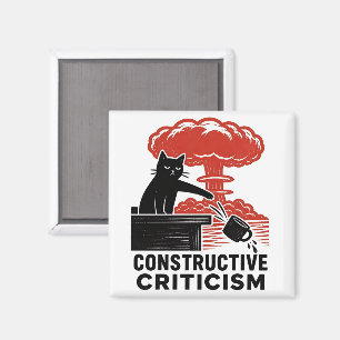 Funny Cat Constructive Criticism Linocut Meme Magnet