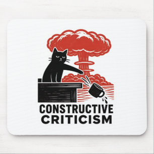 Funny Cat Constructive Criticism Linocut Meme Mouse Mat