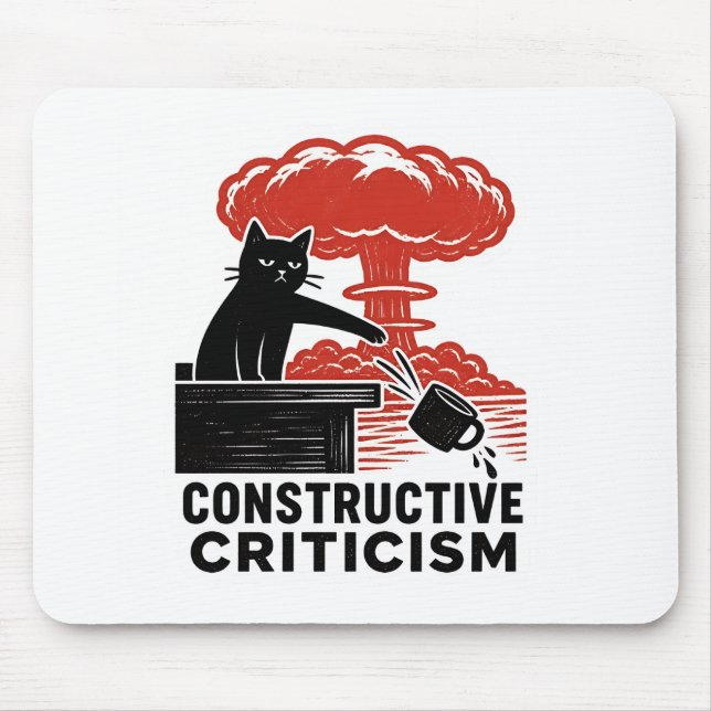 Funny Cat Constructive Criticism Linocut Meme Mouse Mat (Front)
