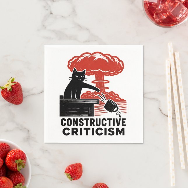 Funny Cat Constructive Criticism Linocut Meme Napkin (Insitu)