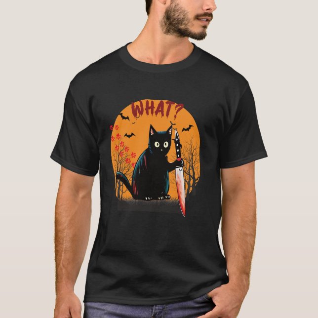 Funny Cat Costume What Funny Black Cat Murderous W T-Shirt (Front)