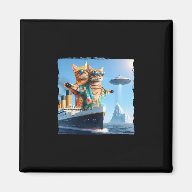 Funny Cat Couple Selfie With Alien Trip Vacation C Magnet (Front)