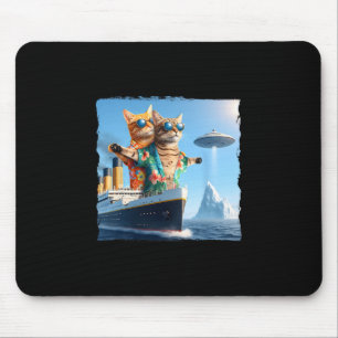 Funny Cat Couple Selfie With Alien Trip Vacation C Mouse Mat