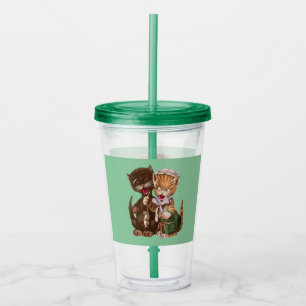Funny Cat Couple With Rats in Basket Green Acrylic Tumbler
