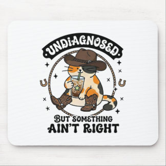 Funny Cat Cowboy Hat Iced Coffee Undiagnosed Menta Mouse Mat
