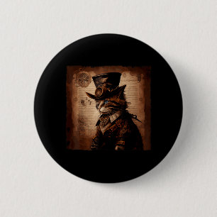 Funny Cat Cowboy Steampunk 6 Cm Round Badge