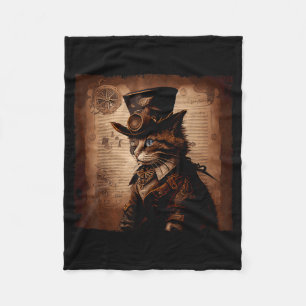Funny Cat Cowboy Steampunk Fleece Blanket