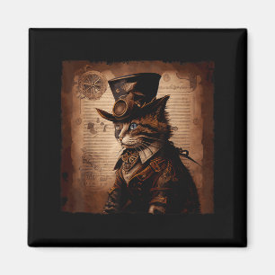 Funny Cat Cowboy Steampunk Magnet