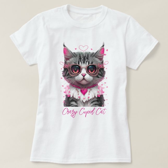 FUNNY CAT "CRAZY CUPID CAT" T-Shirt (Design Front)