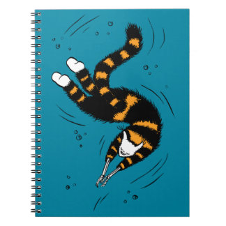 Funny Cat Creature Skeleton Hands Swimming Dark Notebook
