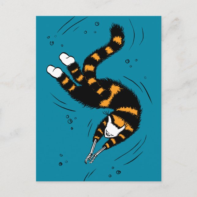 Funny Cat Creature Skeleton Hands Swimming Dark Postcard (Front)