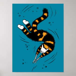 Funny Cat Creature Skeleton Hands Swimming Dark Poster