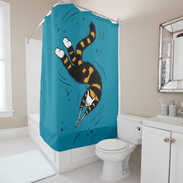 Funny Cat Creature Skeleton Hands Swimming Dark Shower Curtain (In Situ)