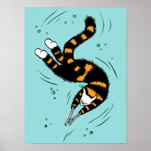 Funny Cat Creature With Skeleton Hands Swimming Poster