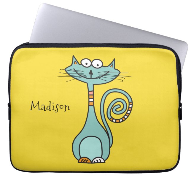 Funny Cat custom name & color laptop sleeves (Front)