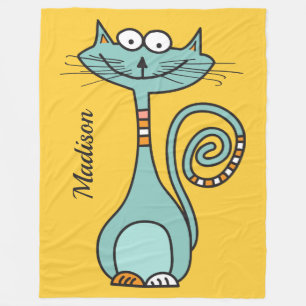 Funny Cat custom name & colour fleece blankets