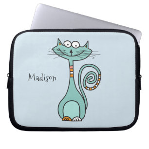 Funny Cat custom name & colour laptop sleeves