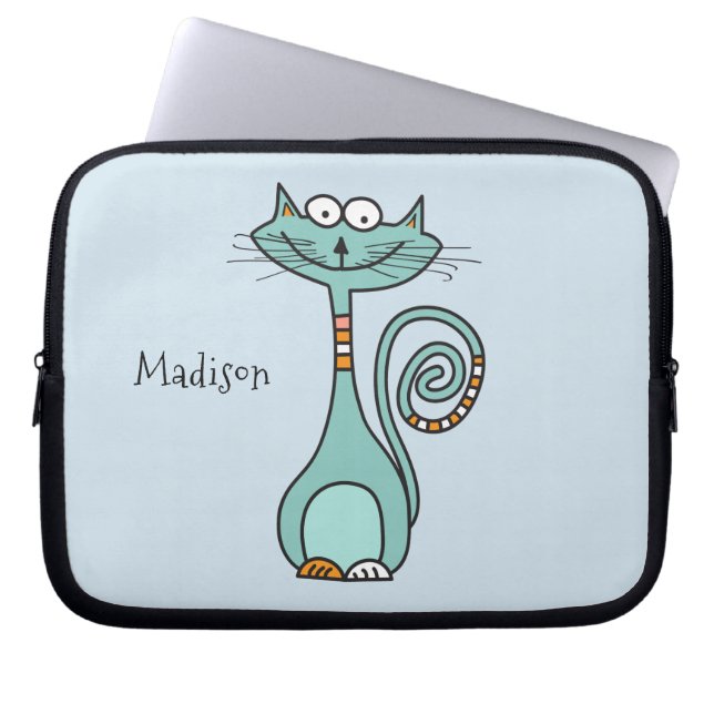 Funny Cat custom name & colour laptop sleeves (Front)