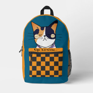 Funny Cat, Cute Cat, Blue Orange Printed Backpack