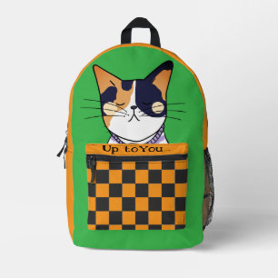 Funny Cat, Cute Cat, Gree Orange  Printed Backpack