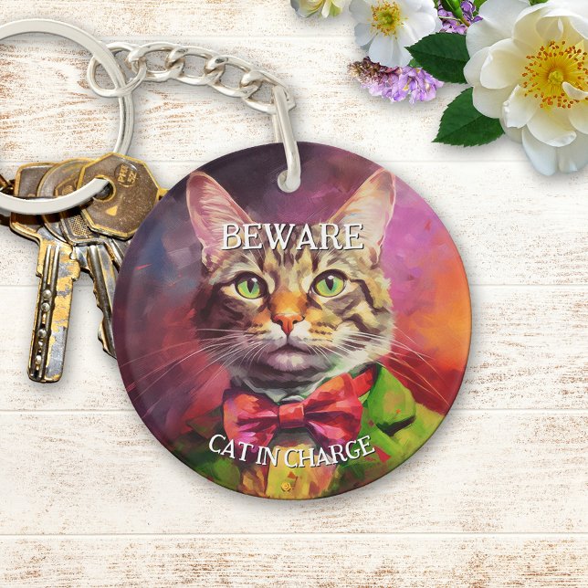 Funny Cat Cute Kitty Art Portrait Key Ring (Creator Uploaded)