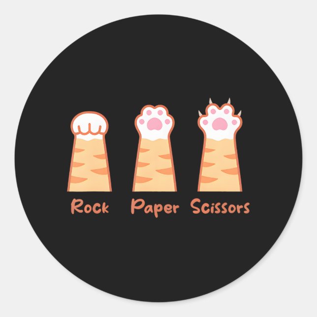 Funny Cat Cute Rock Paper Scissors Cat Paws Classic Round Sticker (Front)