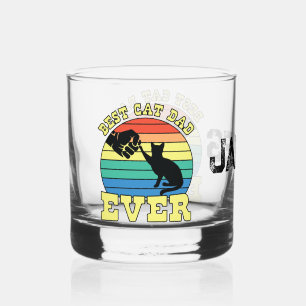Funny Cat Dad Father Custom Name Gift Whiskey Glass