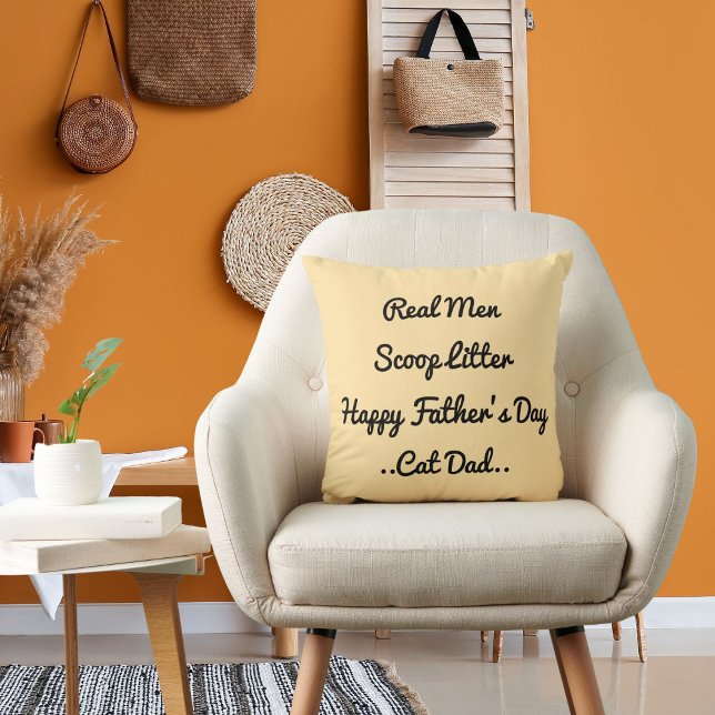 Funny Cat Dad Father's Day Gift Black Beige Trendy Cushion (Creator Uploaded)