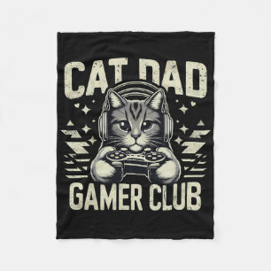 Funny Cat Dad Gamer Club For Him Video Game Cat Da Fleece Blanket