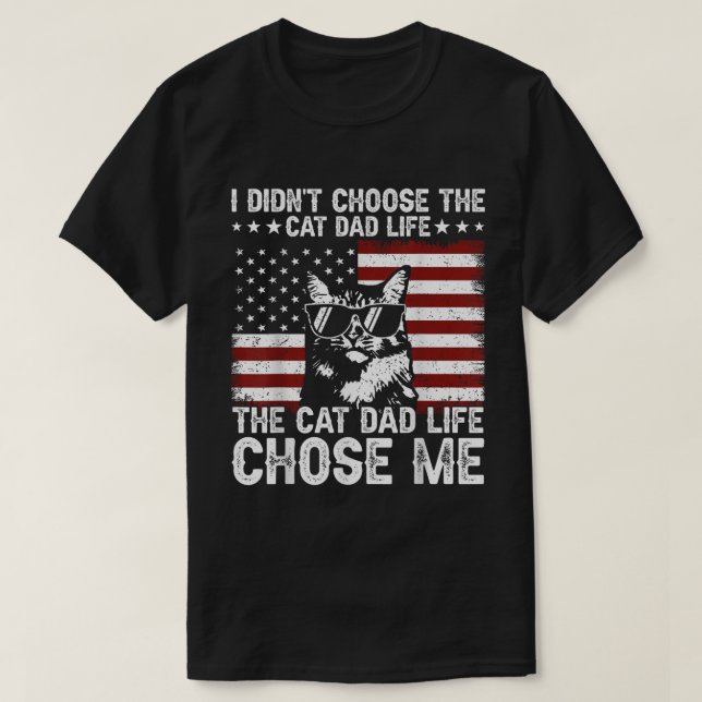Funny Cat Dad Life Patriotic USA Cat Shirt (Design Front)