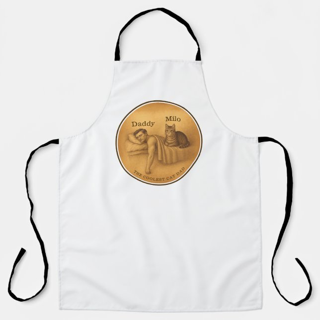 Funny Cat Dad Sleeping Illustration Apron (Front)