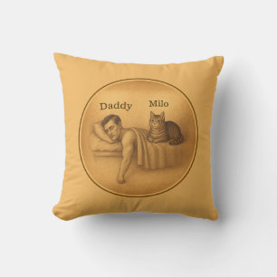 Funny Cat Dad Sleeping Illustration Cushion