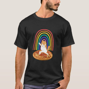 Funny cat dancing on pizza rainbow T-Shirt