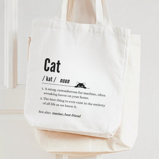 Funny Cat Definition Black and White Pet Parents Tote Bag (Creator Uploaded)