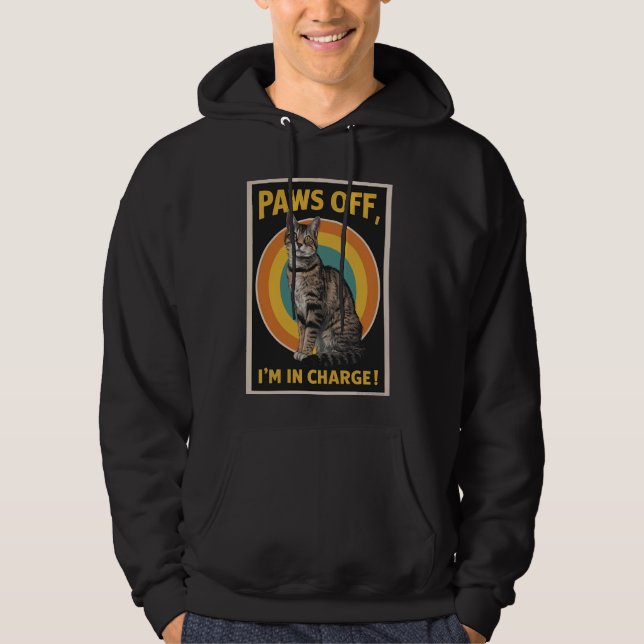 Funny Cat Design Paws Off I'm Charge Bengal Cat Hoodie (Front)